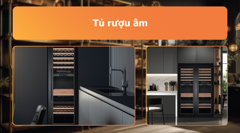 Tủ rượu âm cũng giúp tạo nên một không gian trưng bày rượu ấn tượng